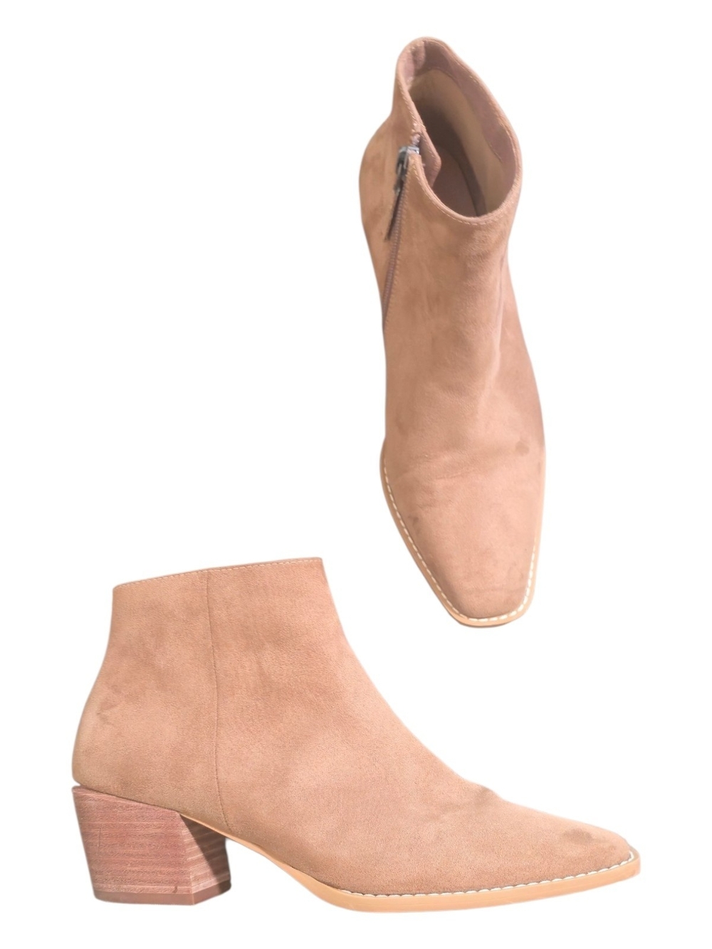 Paolo Linea Snip Toe Ankle Boots Mushroom Tan Faux Suede Western Boho 7.5